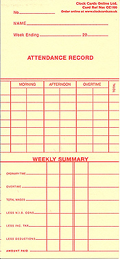 Clockrite C-860 Compatible Weekly Clock Cards