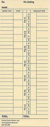 Clockrite C-800 Compatible Weekly Clock Cards