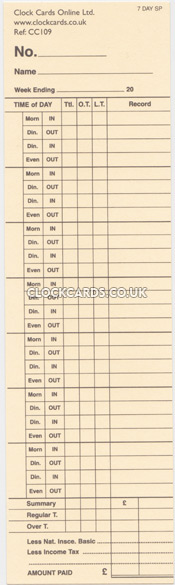 Clockrite C-800 Compatible Weekly Clock Cards