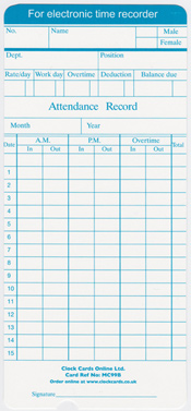 Computime S-990 Monthly Clock Cards